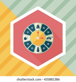 Christmas style clock flat icon with long shadow eps10