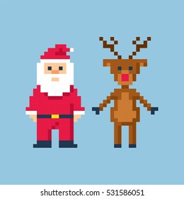 Christmas in style of eight-bit game. Santa and deer. Vector illustration.
.