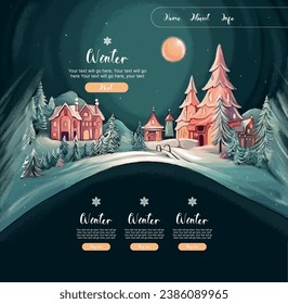 página de inicio de Navidad, banner del sitio web de invierno