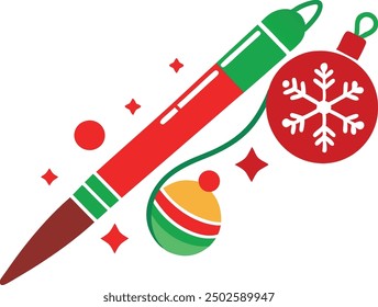 Christmas Style Pen Vector Design.
