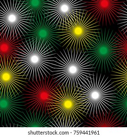 christmas style seamless pattern with floating spiky stars in green and red