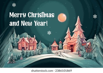 Christmas style winter card, poster, banner, flyer,  hand drawing