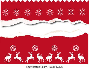 Christmas styled torn paper with snowflakes and deer silhouettes