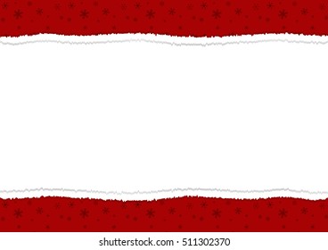 Christmas styled torn paper with white background in the middle for the text - copyspace and red lines with silhouettes (outline) of different snowflakes