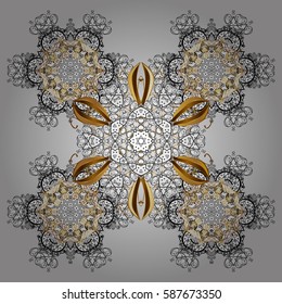 Christmas Stylized gray Snowflakes on a White Background. Winter pattern. Vector design with doodles and golden elements.