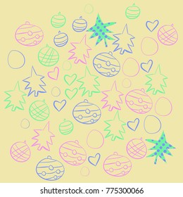  Christmas stylized motifs pattern. Hand drawn.