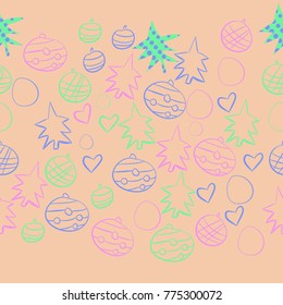  Christmas stylized motifs  seamless pattern. Hand drawn.