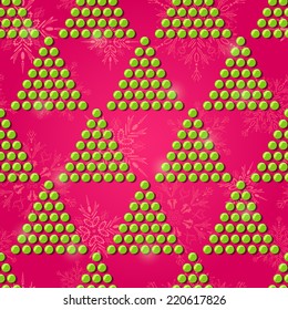 Christmas Stylized Tree on Seamless Pattern. New Year Vector Background