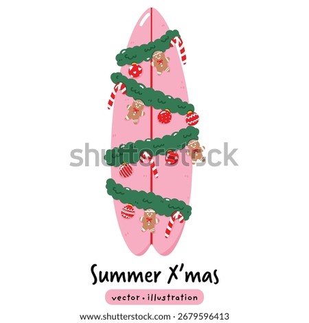 Christmas Summer Surfboard Decor Festive Winter Illustration Vector