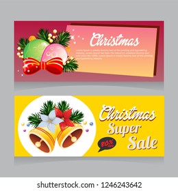 christmas super sale banner with bell decoration