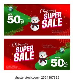 Christmas Super sale banners for promotion design material. Red and green background