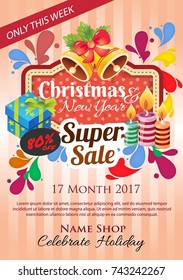 christmas super sale poster flat style