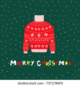 Christmas sweater. Christmas card. Vector illustration.