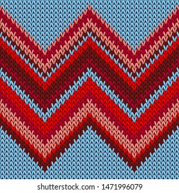 Christmas sweater chevron knitted seamless pattern vector design. Red blue winter jumper knitwear fabric print. Norwegian knitted seamless sweater pattern in traditional christmas style.