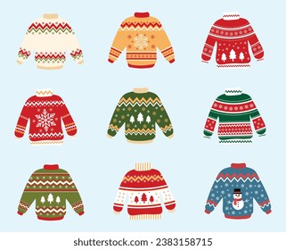 Christmas Sweater Collection. flat vector illustration.