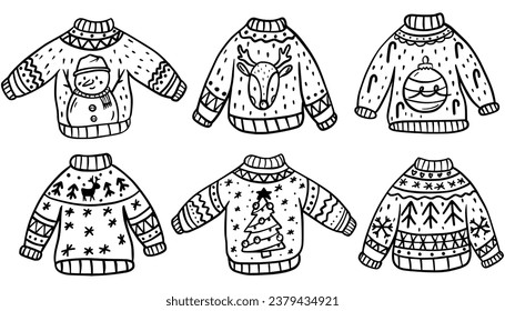 Christmas sweater. Cute flat style. Postcard. Merry Christmas. Vector illustration.