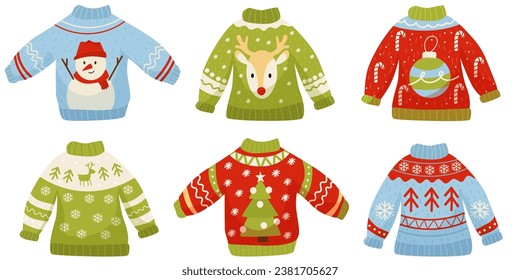 Christmas sweater. Cute flat style. Postcard. Merry Christmas. Vector illustration.