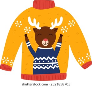 Christmas Sweater With Deer Vector Illustration