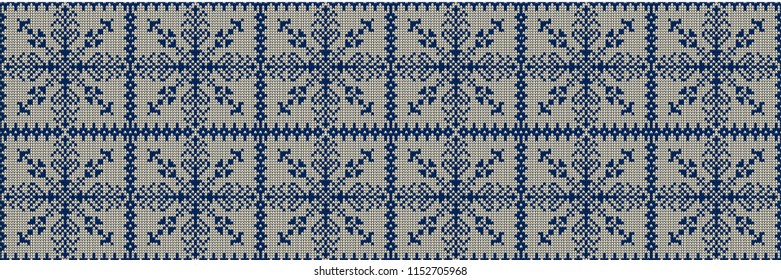 Christmas Sweater Design. Seamless Holiday Knitted Pattern. Horizontal orientation. Vector illustration