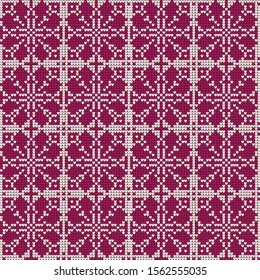 Christmas Sweater Design. Seamless Pattern. Needlework scheme. Knitted red and white pattern.