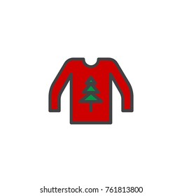 Christmas sweater filled outline icon, line vector sign, linear colorful pictogram isolated on white. Symbol, logo illustration. Pixel perfect vector graphics
