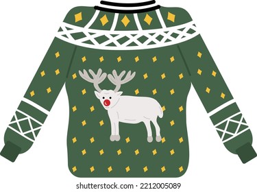 Christmas sweater. Garlands, flags, labels, bubbles, ribbons and stickers. Collection of Merry Christmas decorative icons. 