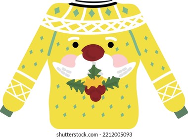 Christmas sweater. Garlands, flags, labels, bubbles, ribbons and stickers. Collection of Merry Christmas decorative icons. 