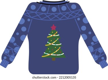 Christmas sweater. Garlands, flags, labels, bubbles, ribbons and stickers. Collection of Merry Christmas decorative icons. 