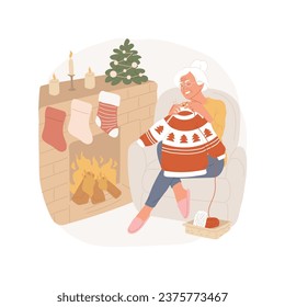 Christmas sweater isolated cartoon vector illustration. Happy grandma knitting sweater, Christmas time, home coziness, religious holiday spirit, making handmade clothes vector cartoon.