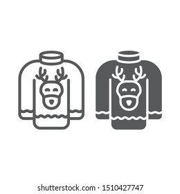 Christmas sweater line and glyph icon, holiday and clothes, sweater with deer sign, vector graphics, a linear pattern on a white background, eps 10.