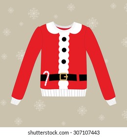 Christmas Sweater On Background With Snowflakes