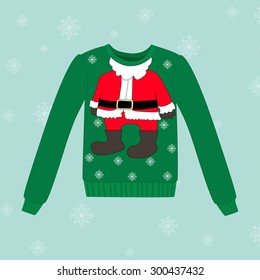 Christmas sweater on blue background with snowflakes