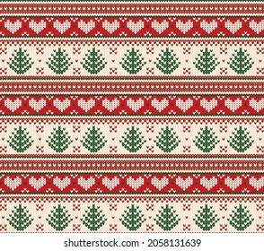 Christmas sweater pattern design. Seamless knitted Christmas background. Scandinavian sweater  vector illustration.