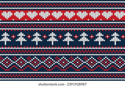 Christmas sweater pattern design. Seamless knitted Christmas background. Scandinavian jumper vector illustration.