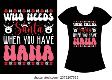 Christmas Sweater pattern graphics t shirt. Santa vector Christmas gift t shirt.