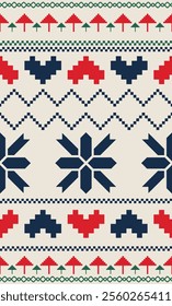 Christmas sweater pattern, red, green, cream.
