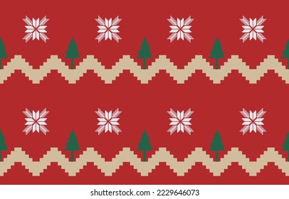 Christmas sweater pattern, red, white, green, cream.
