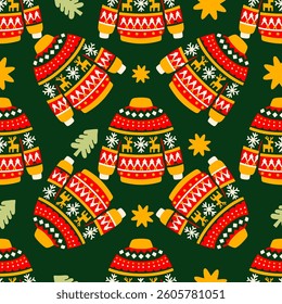 Christmas Sweater Pattern Seamless pattern background ideal for wrapping paper, fabric, textile etc.
