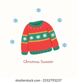 Christmas sweater with snowflake winter hand drawn illustration