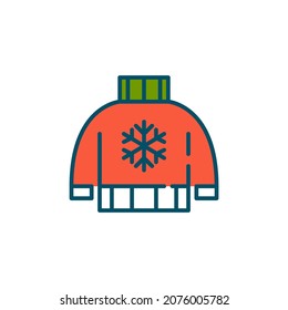 Christmas sweater with a snowflake. Winter knitted apparel. Pixel perfect, editable stroke icon in color
