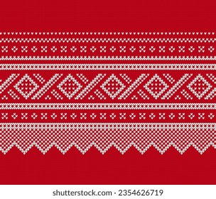 Christmas sweater texture. Xmas winter seamless pattern. Knitted. geometric ornament. Knit print. Holiday fair isle traditional background. Festive crochet. Vector illustration