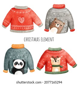 Christmas sweater, ugly sweater. Watercolor vector illustration