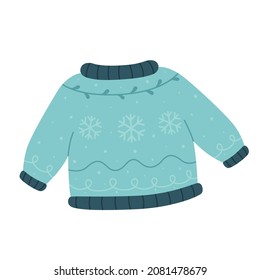 Christmas sweater, warm knitted jumper with cute ornaments. Vector illustration