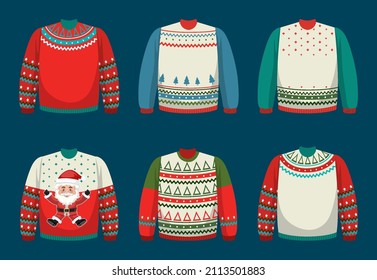 Christmas sweaters in cartoon style illustration