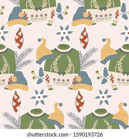 Christmas sweaters and christmas hats in a seamless pattern, perfect to use on the web or in print