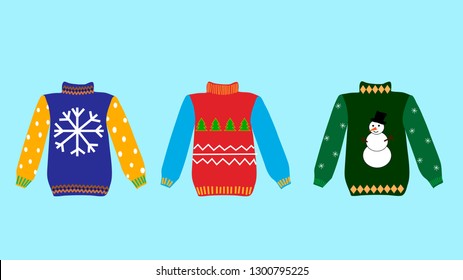 Christmas sweaters on a blue background