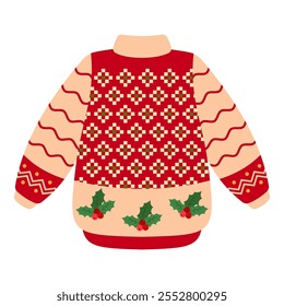 Christmas sweaters with trees, snowflakes, and festive patterns