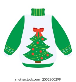 Christmas sweaters with trees, snowflakes, and festive patterns