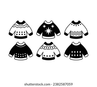 christmas sweaters wool clothes knitted for winter icon design collections black white style modern simple element