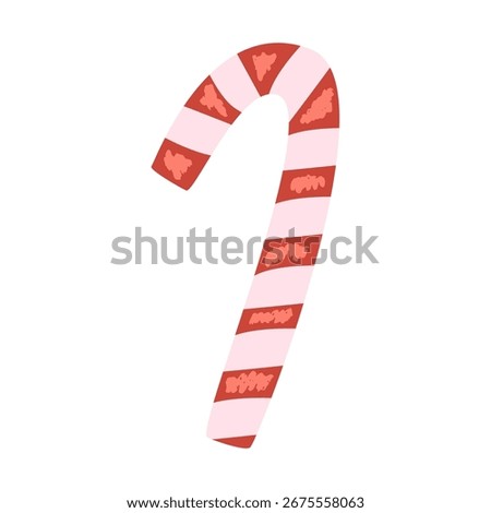 Christmas sweet candy cane. Hand drawn candy cane with hand drawn texture for xmas design. Sweet lollipop coquette style
